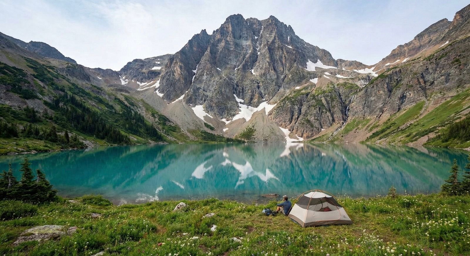 alpine lake and mountain view