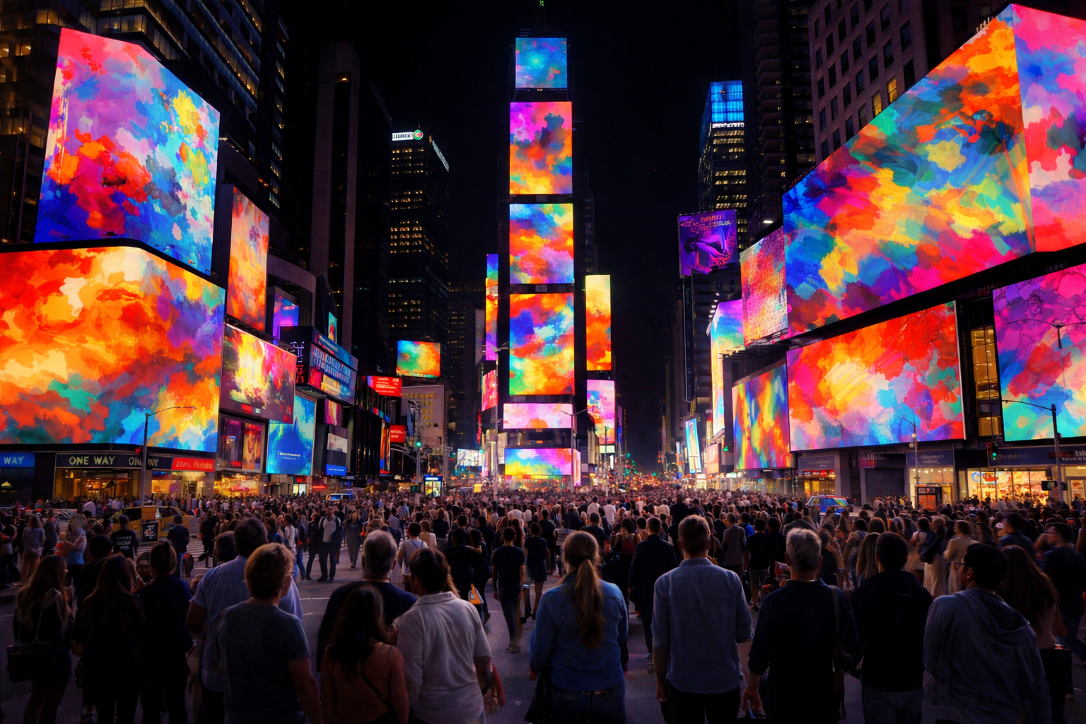 Times Square at night with the billboards