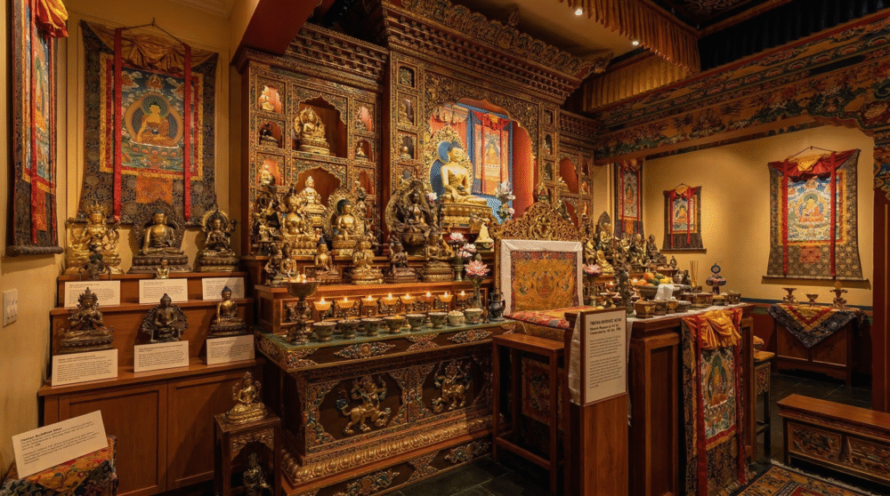 The stunning TibetanBuddhist Altar was consecrated by the Dalai Lama.