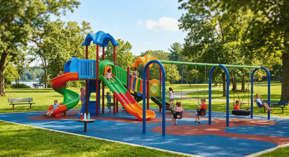 Colorful slides and swings at Lake Parsippany Park NJ playground