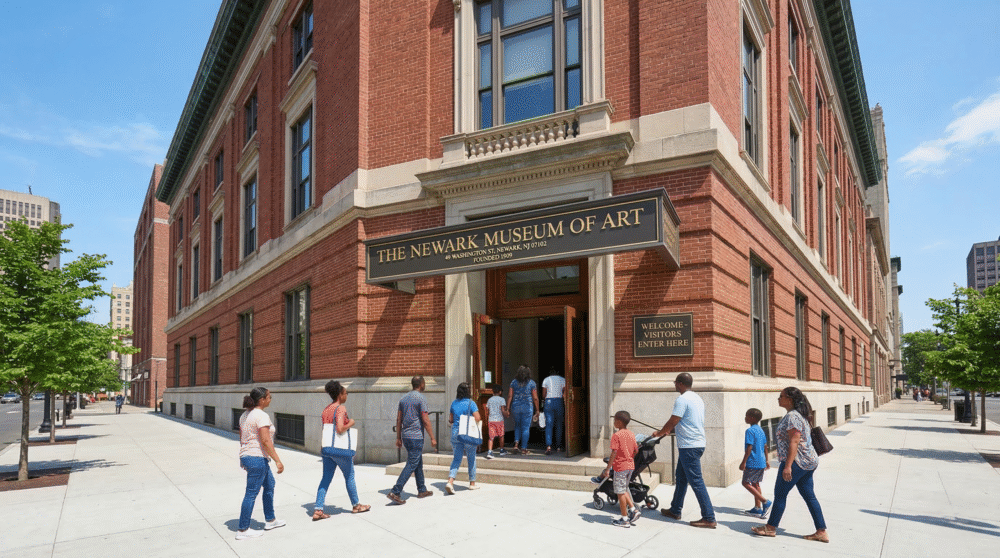 Visitors walking into The Newark Museum of Art NJ building