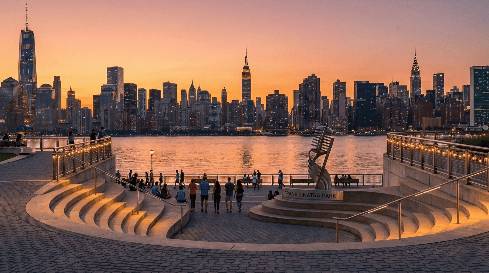 A close-up view of the Frank Sinatra Park amphitheater on the Hoboken Waterfront Walkway NJ