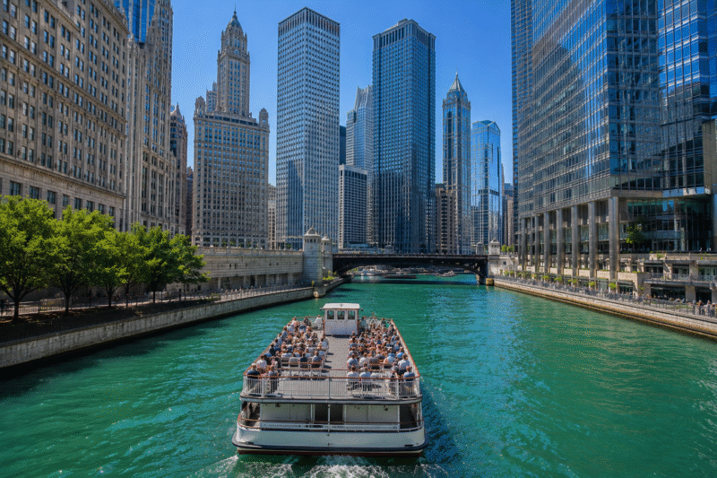 An architectural boat tour during a Chicago Summer